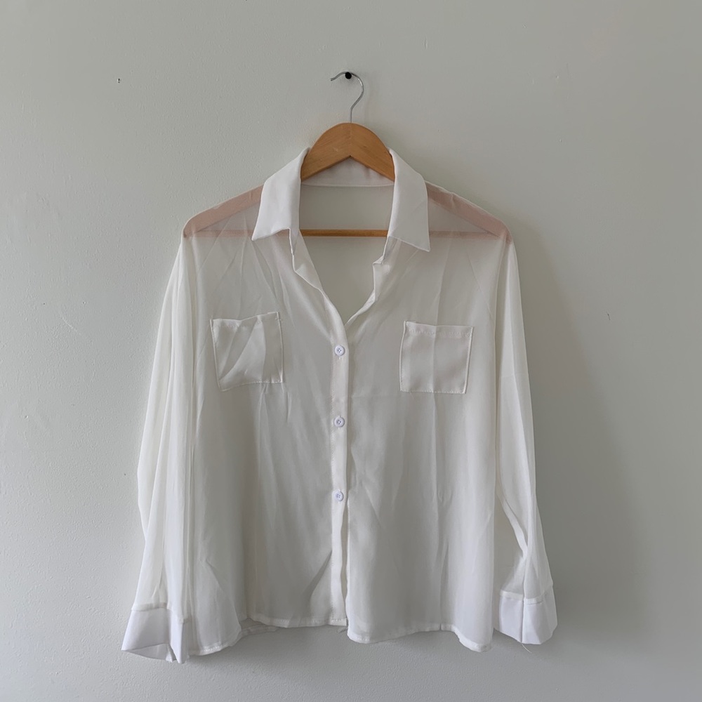 YesStyle Long-sleeve Sheer Button Down Top